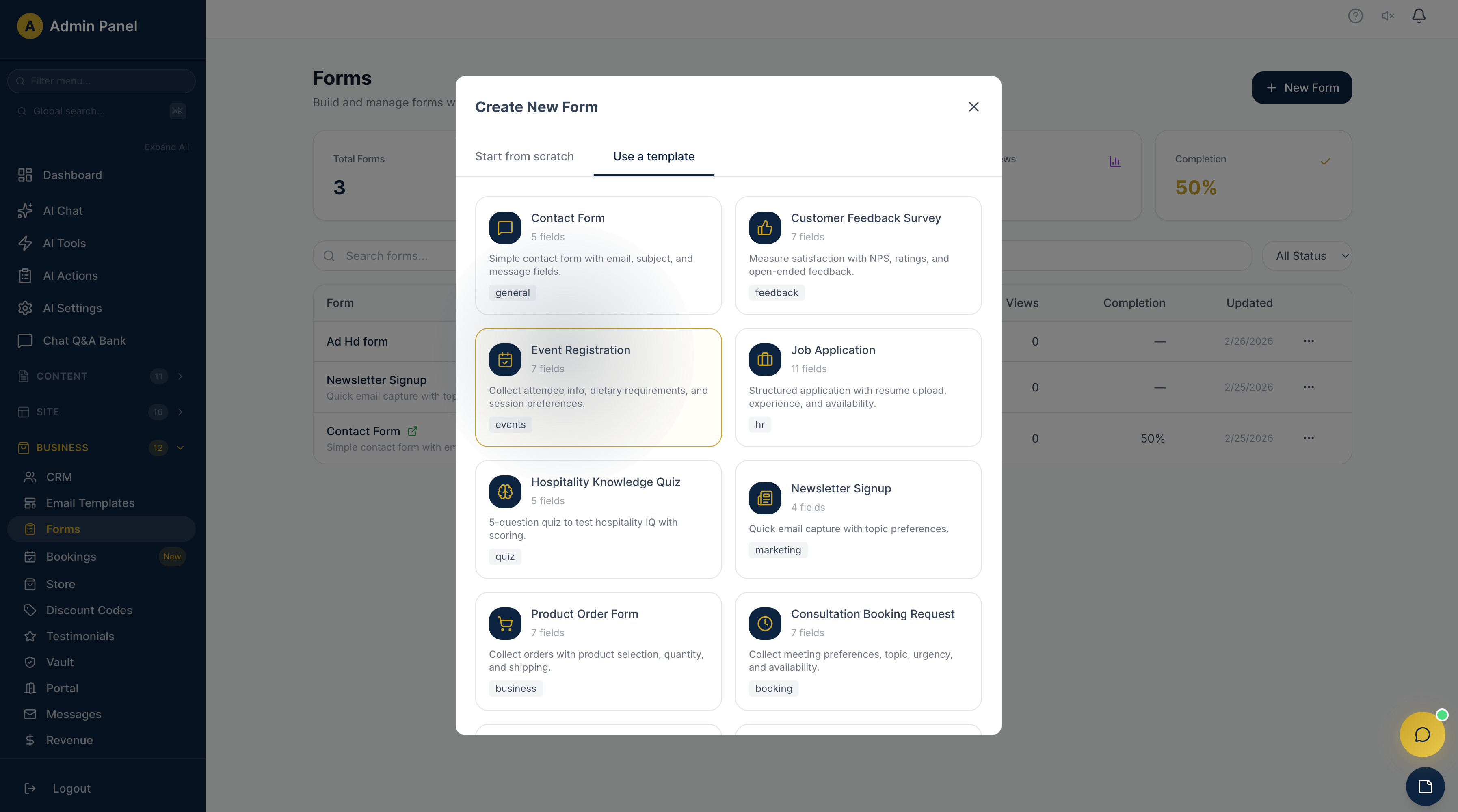 Form Builder dashboard screenshot