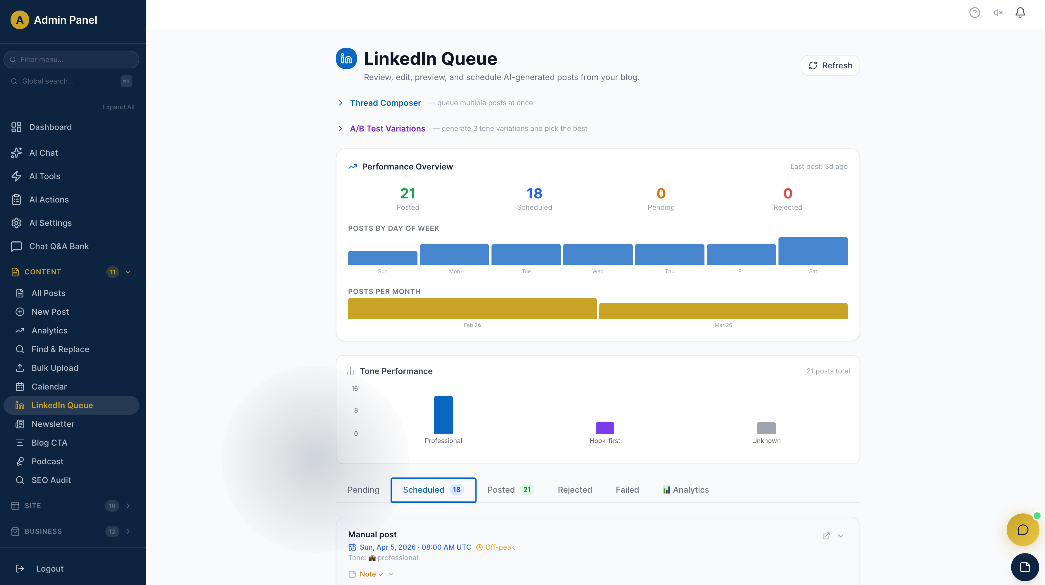 LinkedIn Automation dashboard screenshot