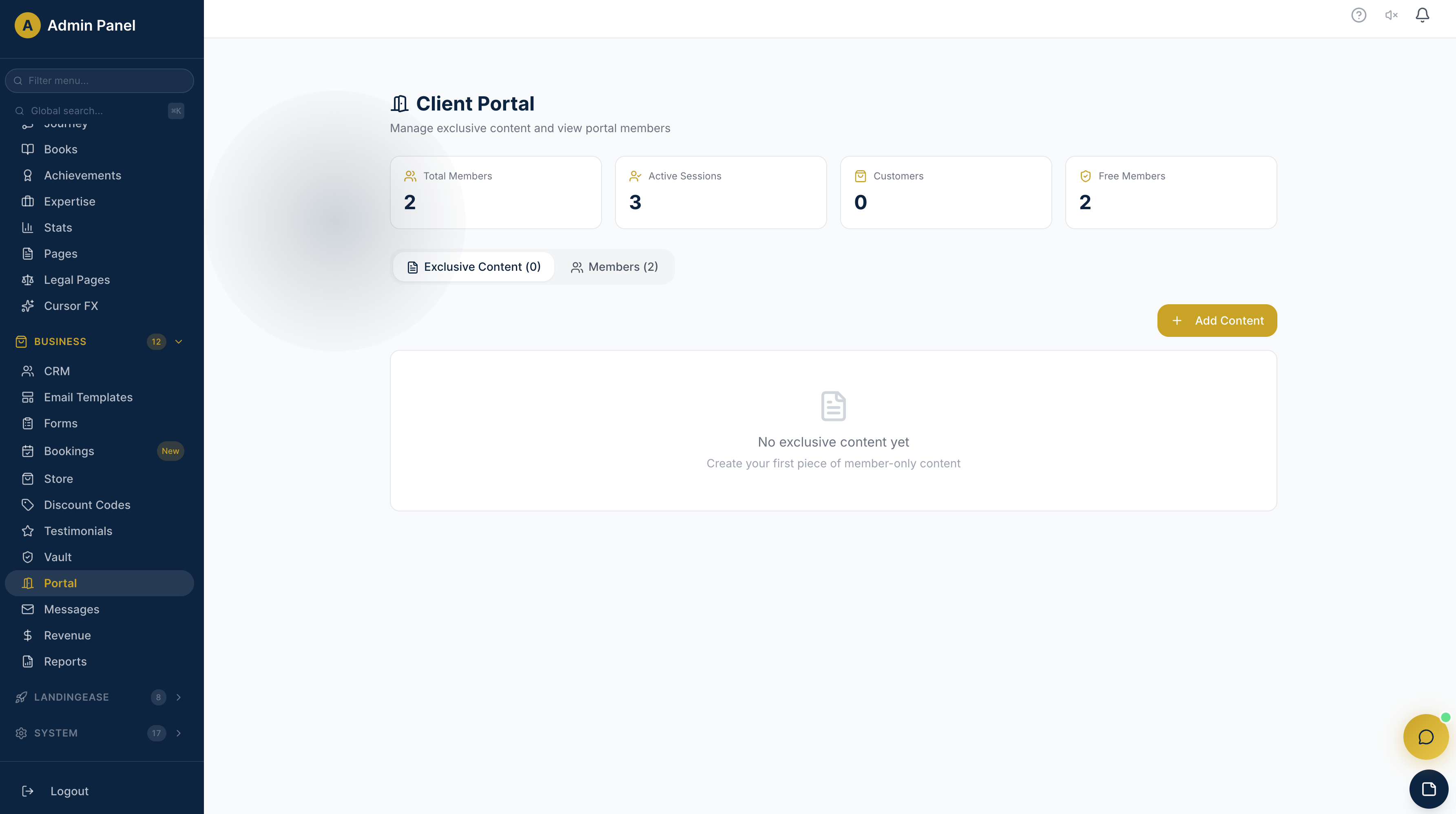 Member Portal dashboard screenshot