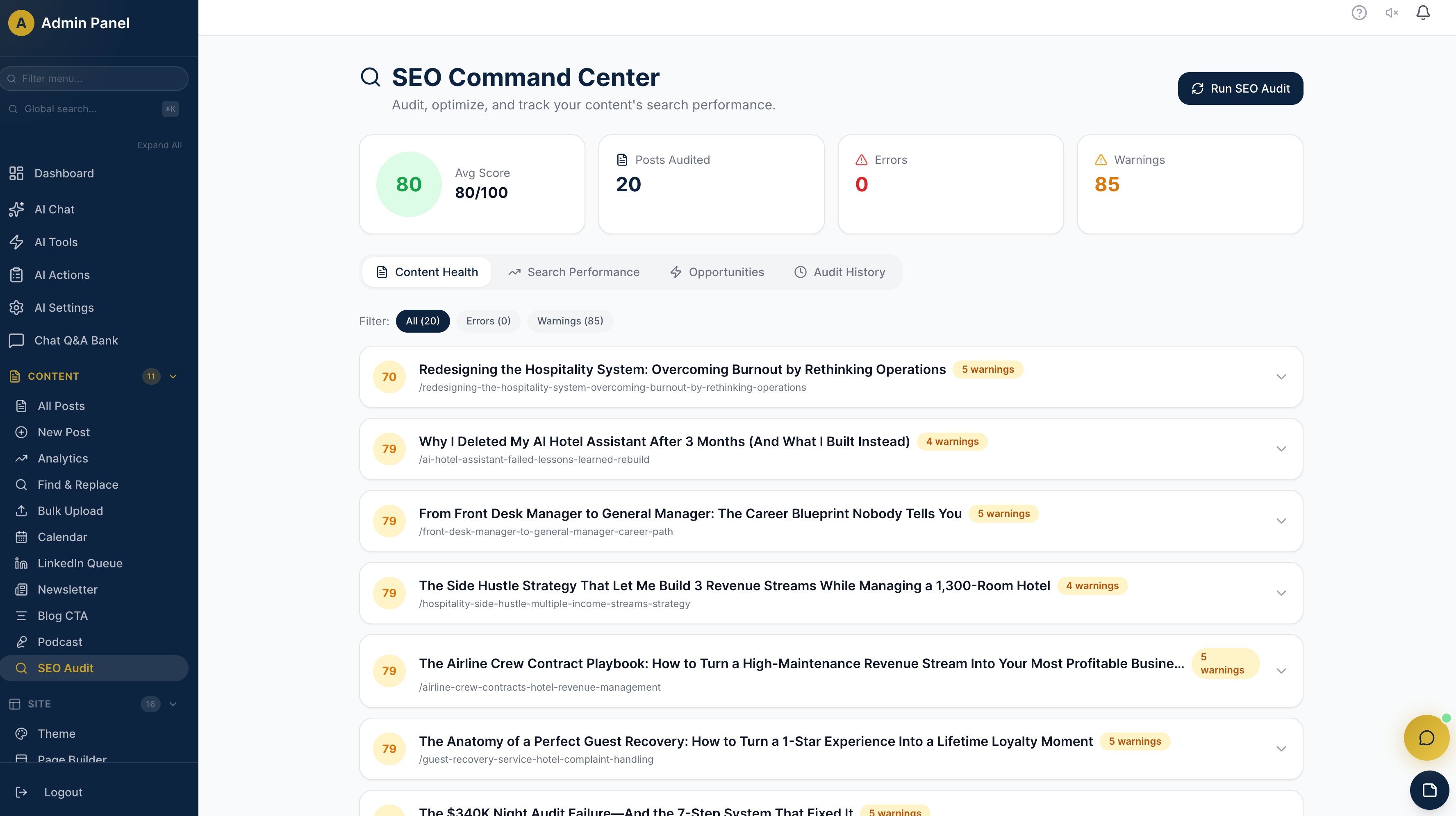 SEO Suite dashboard screenshot